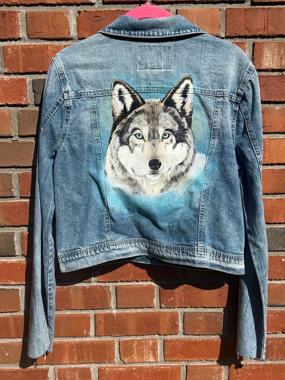 Hand-Painted American Rag Denim Wolf Jacket Size M